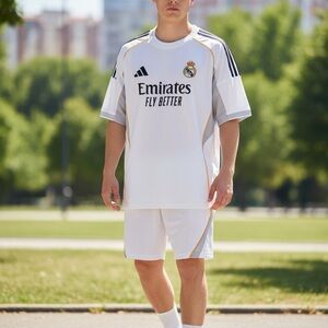 Adidas Real Madrid Kylian Mbappé soccer jersey.